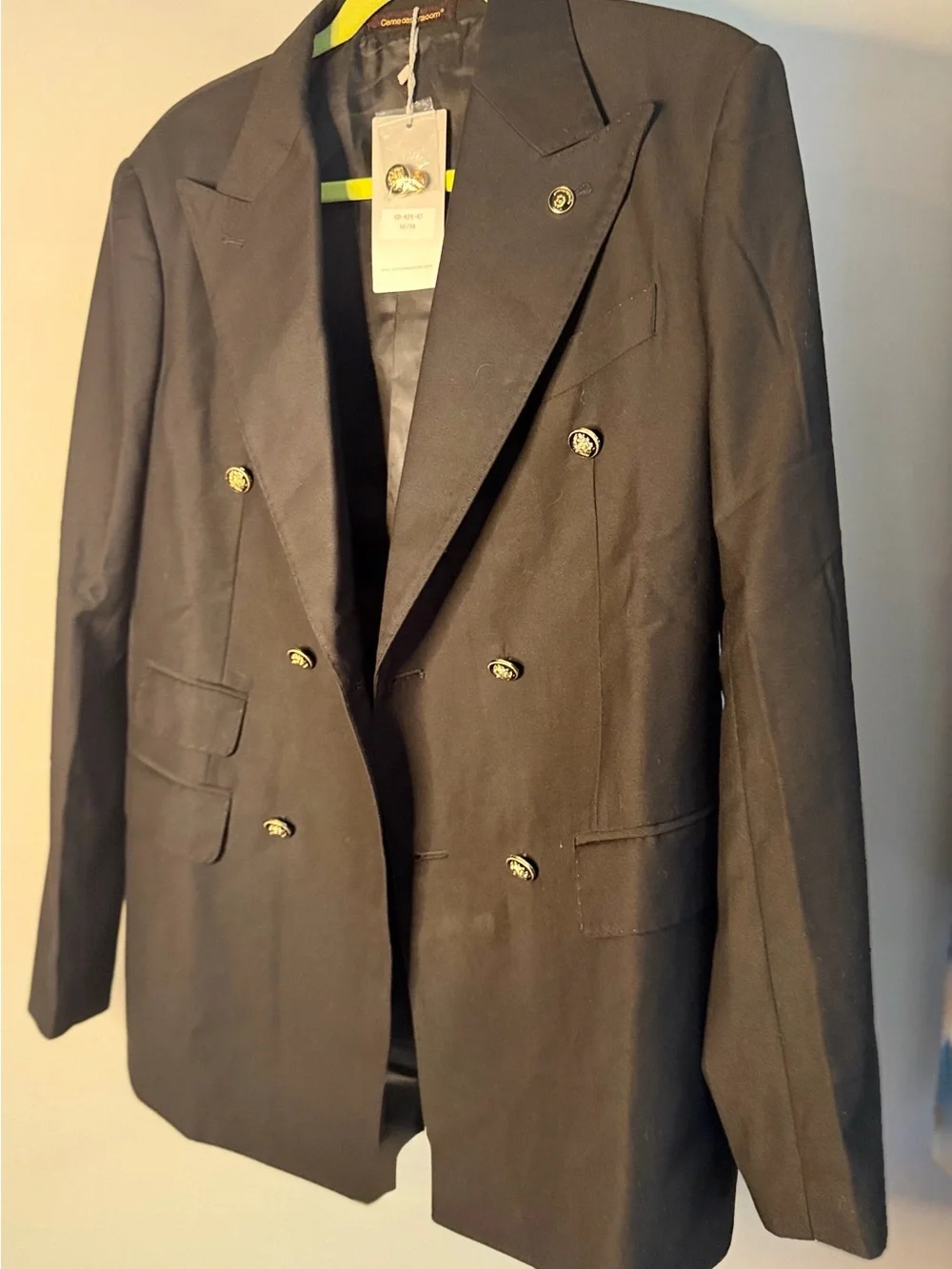 Cenne des graoom Double-Breasted Blazer Men EU 50 Black New Gold Button Slim Fit